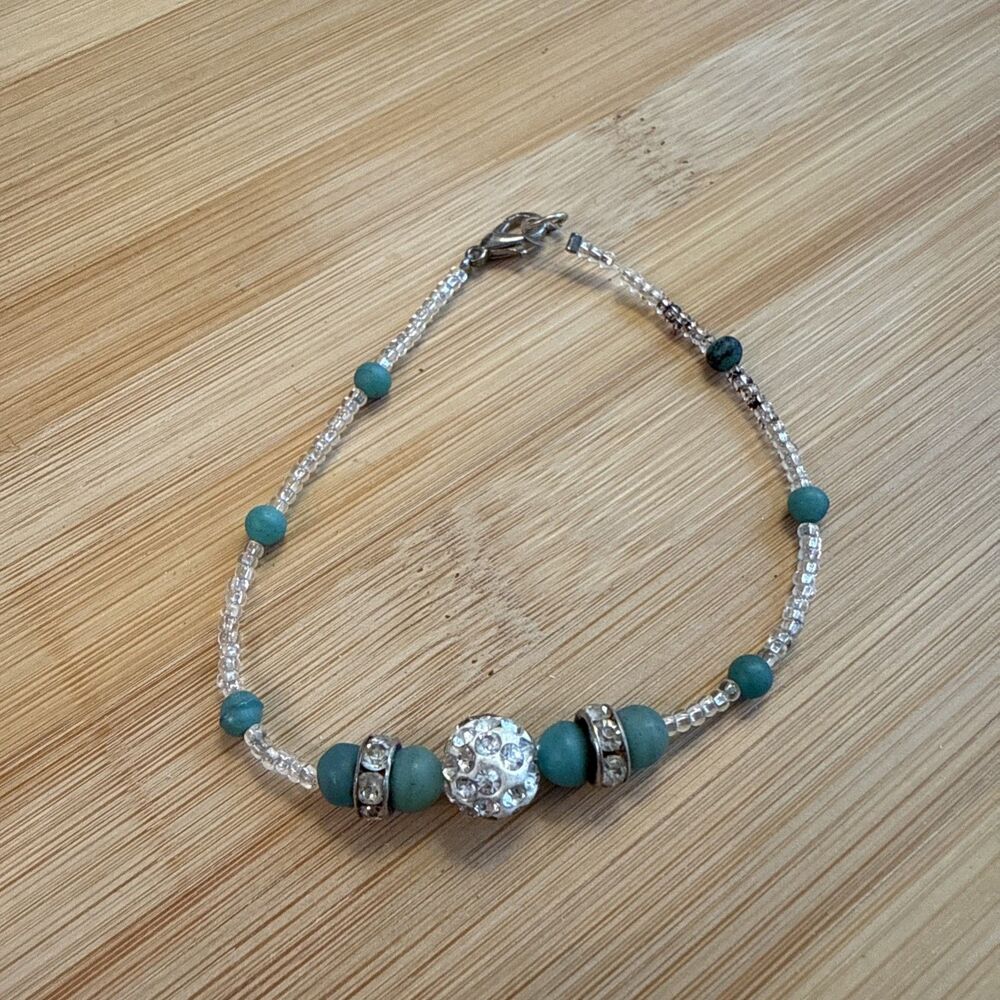 AQUA BEADED RHINESTONE BRACELET